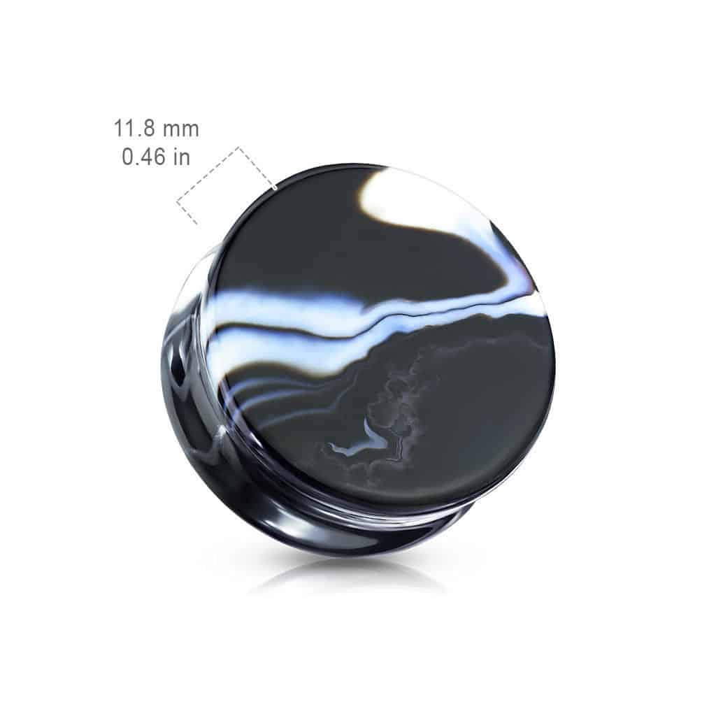 Black and White Agate Double Flare Stone Plugs (2 gauge - 1 inch)