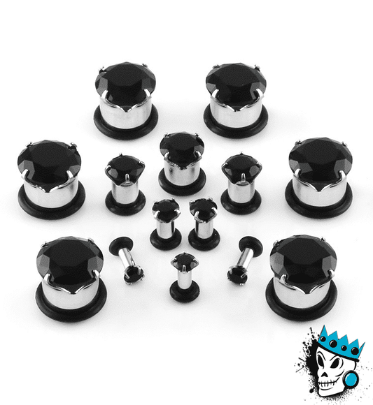 Black Single Flare BLING Plugs (10 gauge - 12 mm)