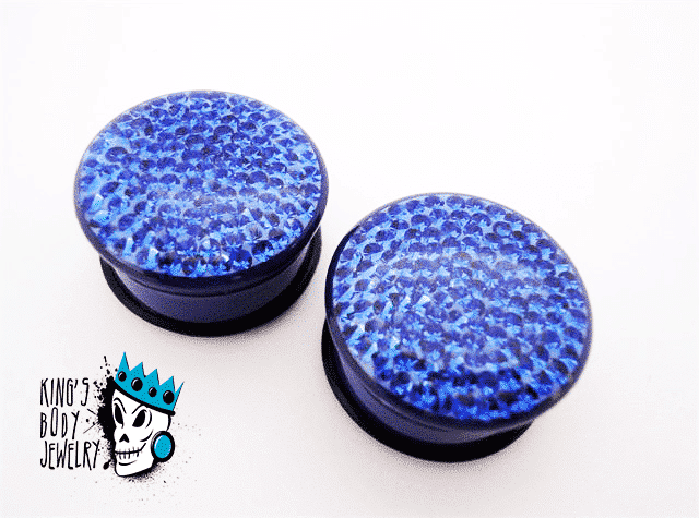 Blue Disco Ball Bling Plugs (6g - 1 inch)