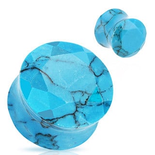 Turquoise Facet Cut Stone Plugs (8 gauge - 1 inch)