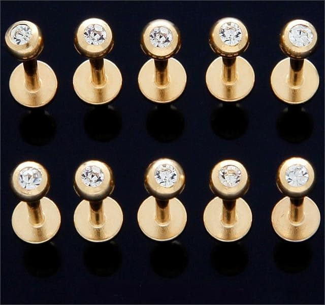 Gold Bling Labret Ring (16 gauge) | King's Body Jewelry