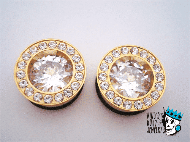 Gold Single Flare Ultimate Bling Plugs (0 gauge - 1 inch)