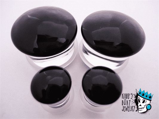 Gorilla Glass Black Color Front Double Flare Plugs (8 g - 1 inch)