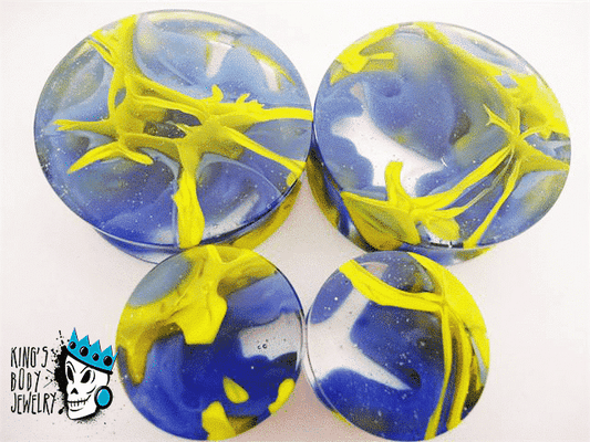 Gorilla Glass Blue and Yellow Power Plugs (0 gauge - 1 3/8 inch)
