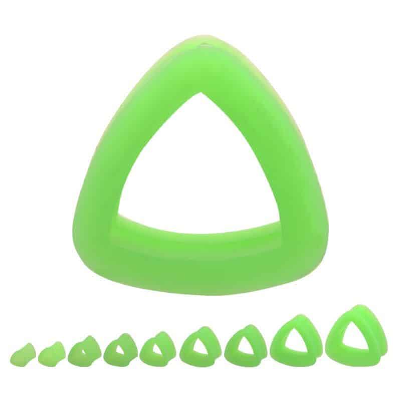 Green Silicone Triangle Tunnels (2 gauge - 1 inch)