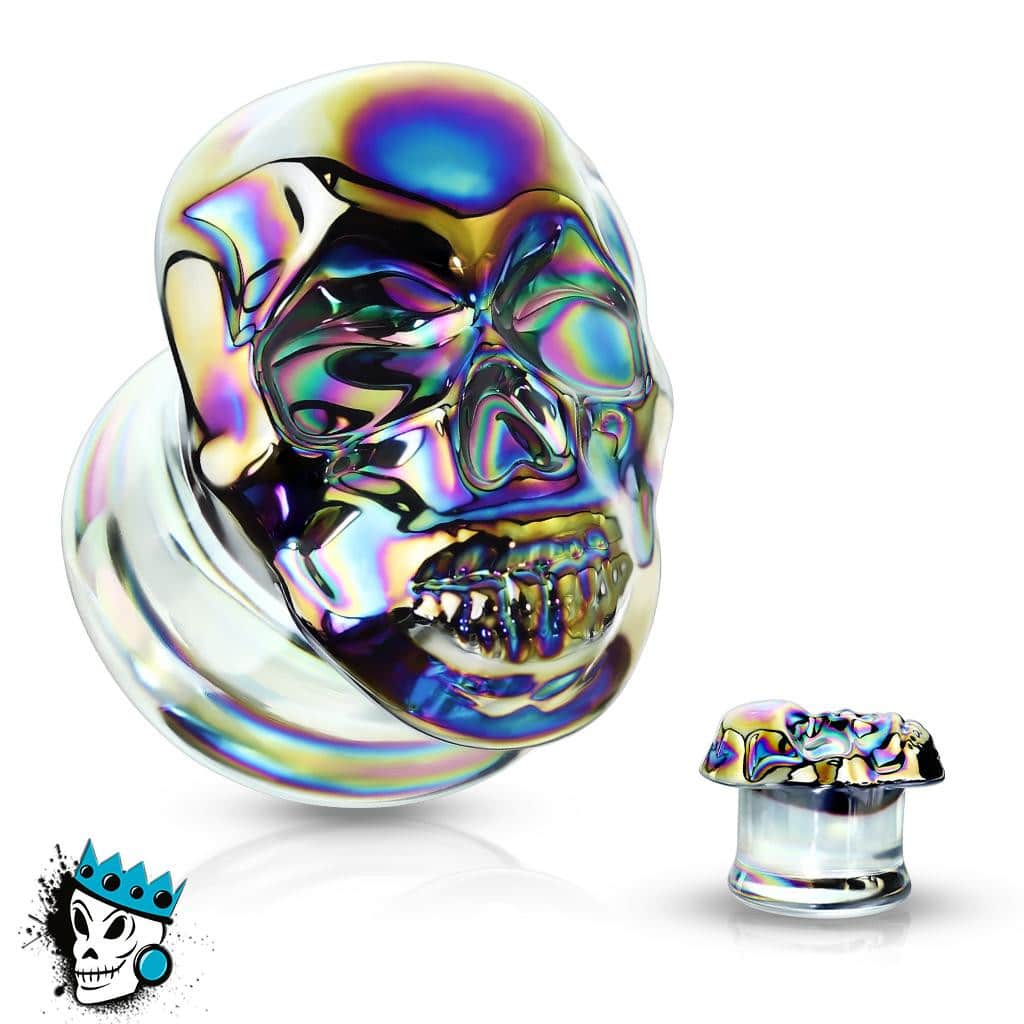 Oil Slick Skull Glass Plugs (2 gauge - 5/8 inch)