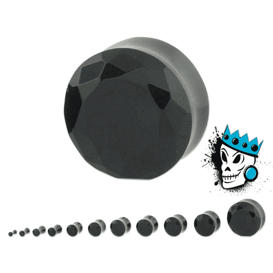 Black Facet Cut Glass Plugs  (6g- 7/8 inch)