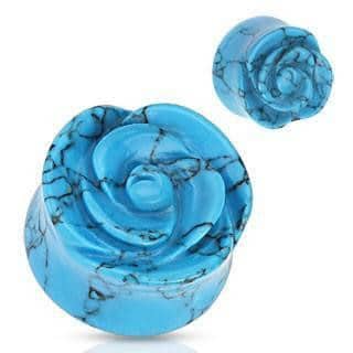 Turquoise Rose Carved Stone Plugs ( 2 g  - 1 Inch)