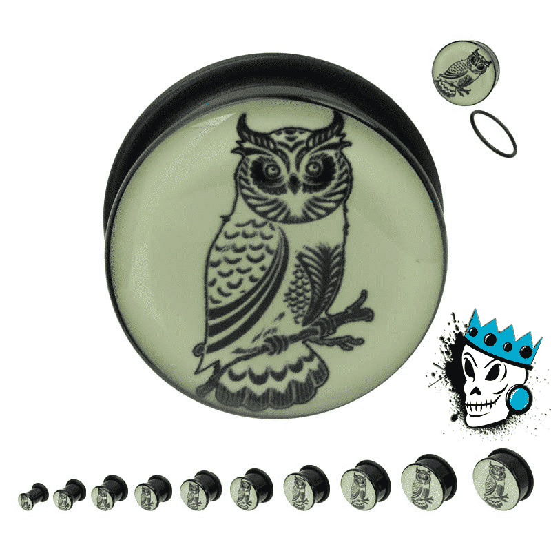 Perched Owl Glow in the Dark Plugs (7/16 - 7/8 inch)