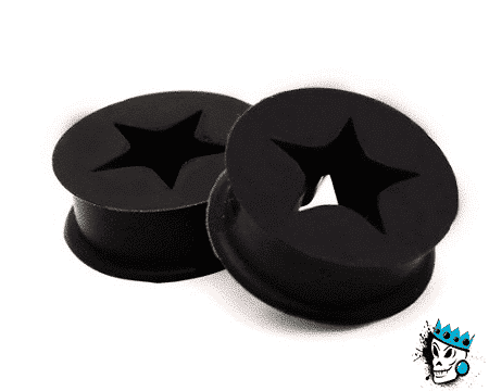 Black Silicone Tunnels with Star Cut Out (0 gauge - 1 inch)