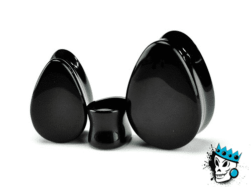 Onyx Ovalized Tear Drop Stone Plugs (0 g - 9/16  inch)