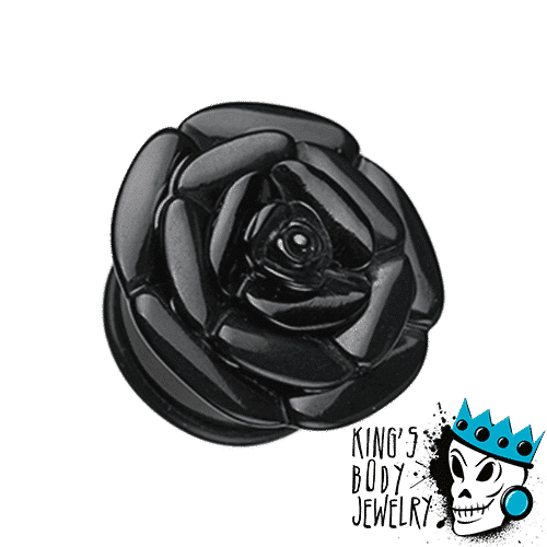 Black Acrylic Rose Plugs (6 gauge - 1 inch)