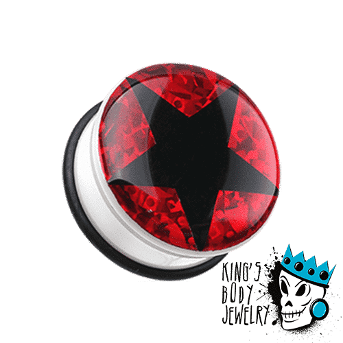 Black Star with Red Glitter Plugs (2 gauge - 1 inch)