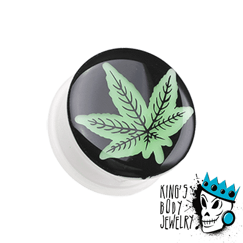 Pot Leaf Glow In Dark Plugs (2 gauge - 1 inch)