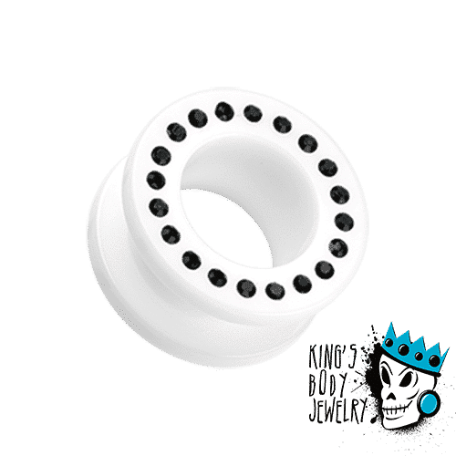 White Acrylic w/ Black Bling Flesh Tunnels (8 gauge - 11/16 inch)