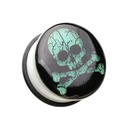 Skull and Crossbones Glow In Dark Plugs (2 gauge - 1 inch)