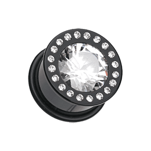 Crown Jewel Black Acrylic Single Flare Bling Plugs (6 gauge - 9/16 inch)
