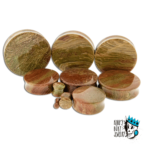 Wood Line Jasper Double Flare Stone Plugs (8 gauge - 1 inch)